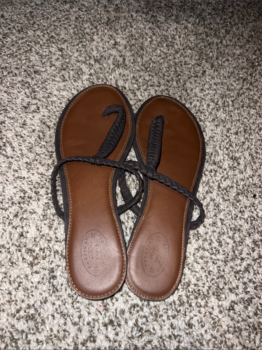 American Eagle Outfitters Brown Footbed Sandals with Braided Black Straps